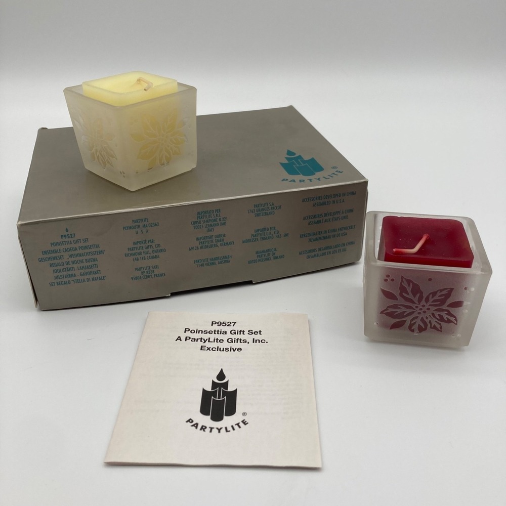 Partylite Poinsettia Gift Set P9527 - 4 Votives, 2 Candle Holders - New Open Box